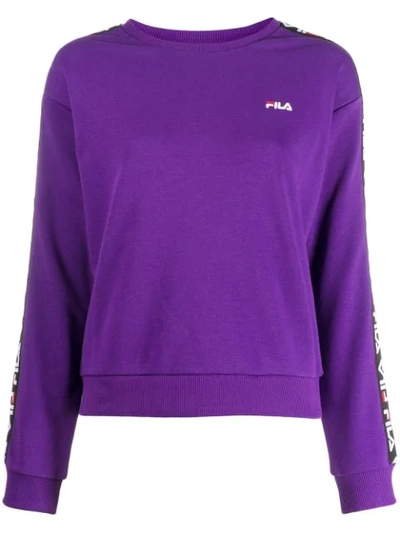 Shop Fila Tivka Logo Tape Sweatshirt In Purple