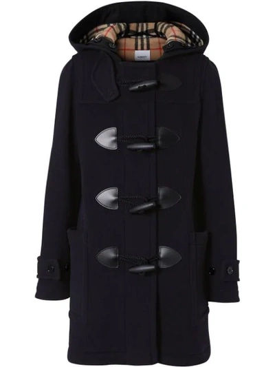 Shop Burberry Wool Blend Duffle Coat In Navy Ip Check