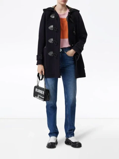 Shop Burberry Wool Blend Duffle Coat In Navy Ip Check