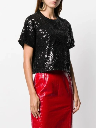 Shop N°21 Cropped Sequinned T-shirt In Black