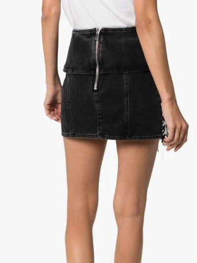 Shop Balmain Houndstooth Denim Wrap Mini-skirt In Black
