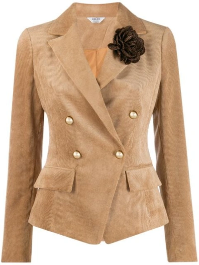 Shop Liu •jo Classic Double-breasted Blazer In Neutrals