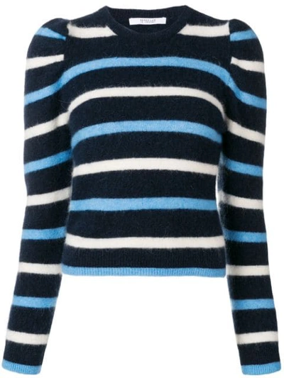 Shop Derek Lam 10 Crosby Striped Puff Sleeve Sweater In Blue