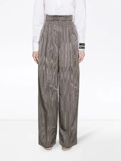 Shop Gucci Moiré Wide-leg Trousers In Grau