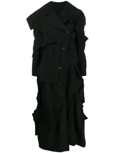 Shop Yohji Yamamoto Stitched Panel Coat In Black