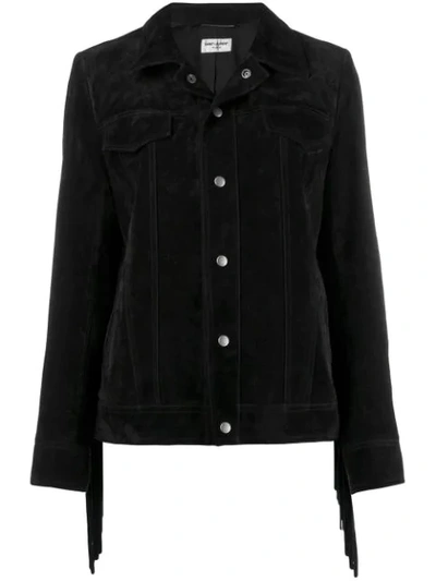 Shop Saint Laurent Snap Fastening Fringed Jacket In Black