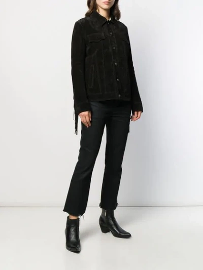 Shop Saint Laurent Snap Fastening Fringed Jacket In Black