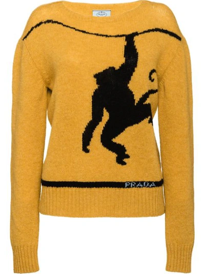 Shop Prada Monkey Intarsia Cashmere Jumper In Yellow