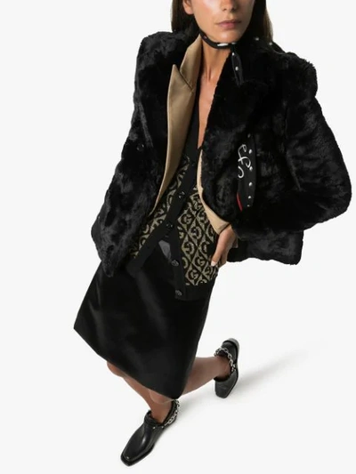 Saint Laurent Double-breasted Faux Fur Jacket In Black
