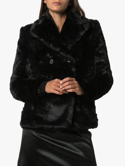 Saint Laurent Double-breasted Faux Fur Jacket In Black