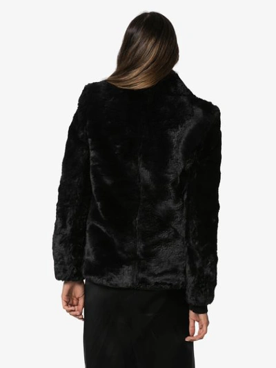 Saint Laurent Double-breasted Faux Fur Jacket In Black
