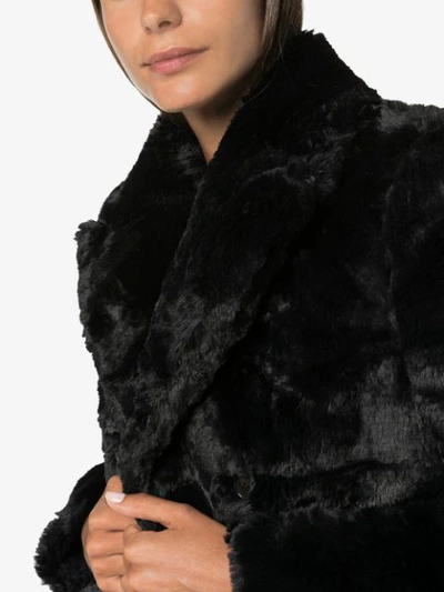 Saint Laurent Double-breasted Faux Fur Jacket In Black