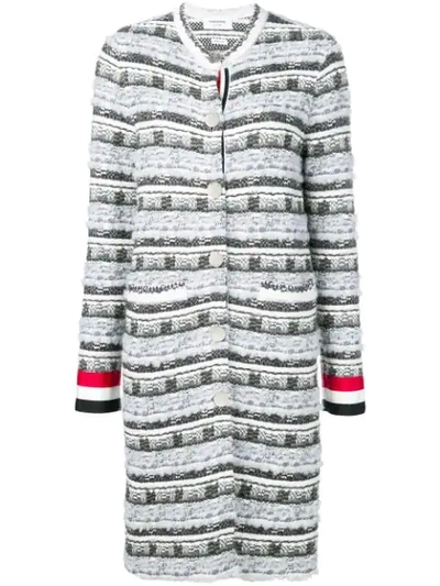 Shop Thom Browne Check Tweed Yarn Long Jacket In 982 Tonal Grey