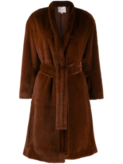 Shop Vince Textured Belted Coat In Brown