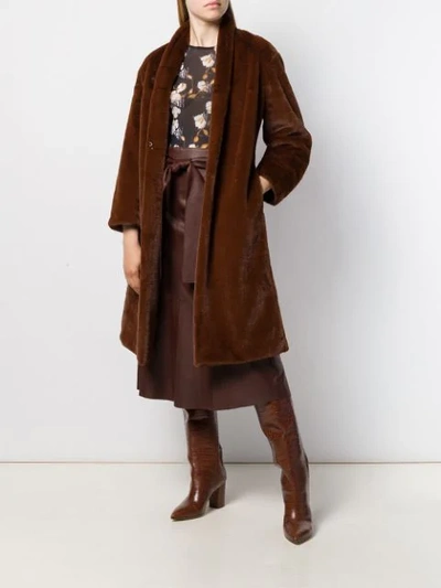 Shop Vince Textured Belted Coat In Brown
