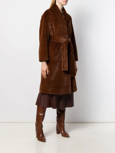 Shop Vince Textured Belted Coat In Brown