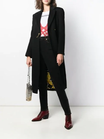 Shop Versace Safety Pin Long Coat In Black