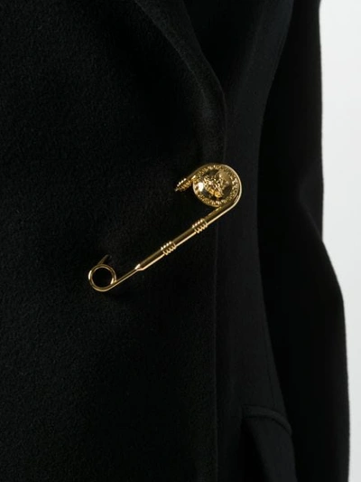 Shop Versace Safety Pin Long Coat In Black