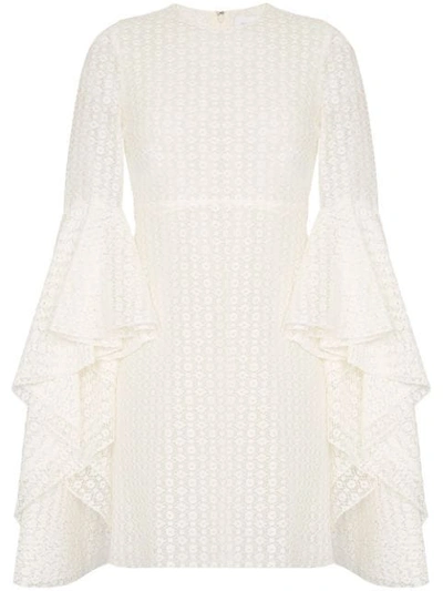 Shop Giambattista Valli Ruffle-sleeve Lace Mini Dress In White