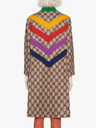 Shop Gucci Chevron-striped Gg-print Dress In Neutrals