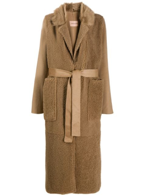 Yves Salomon Long Textured Coat In B0229 Camel / Sarrasin | ModeSens