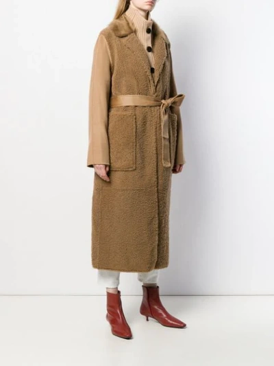 Shop Yves Salomon Long Textured Coat In Neutrals