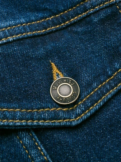 Shop Moschino Teddy Bear Embroidery Denim Jacket In Blue