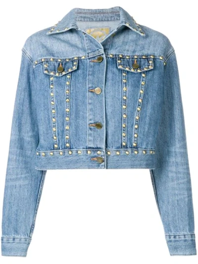 Shop Michael Michael Kors Studded Denim Jacket In Blue