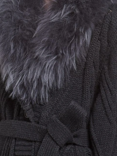 Shop Prada Fur Collar Knitted Cardigan In Grey