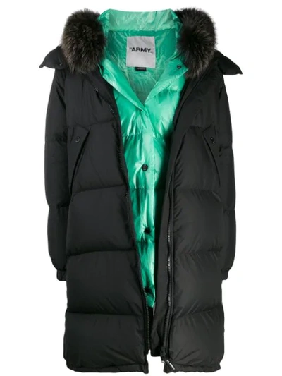 Shop Yves Salomon Layered Fox Fur Trim Coat In Black