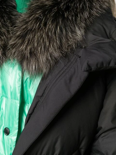 Shop Yves Salomon Layered Fox Fur Trim Coat In Black