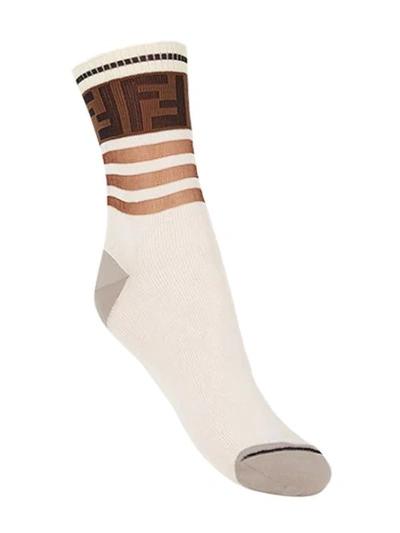 Shop Fendi Ff Motif Ribbed Socks In White