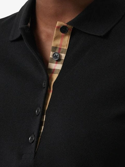 Shop Burberry Long-sleeve Check Placket Cotton Piqué Polo Shirt In Black