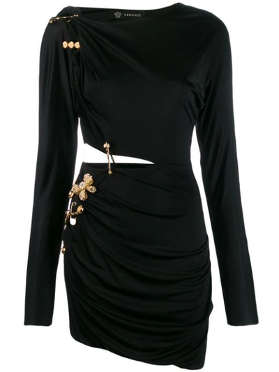 Shop Versace Brooch Pin Detail Dress In A1008 Nero