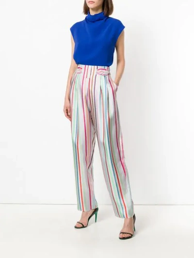 Shop Emporio Armani Striped Printed Loose Trousers - Multicolour