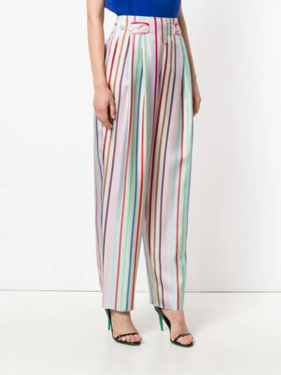 Shop Emporio Armani Striped Printed Loose Trousers - Multicolour