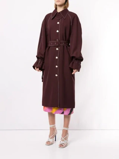 Shop Stine Goya Contrast Stitching Trench Coat In Red