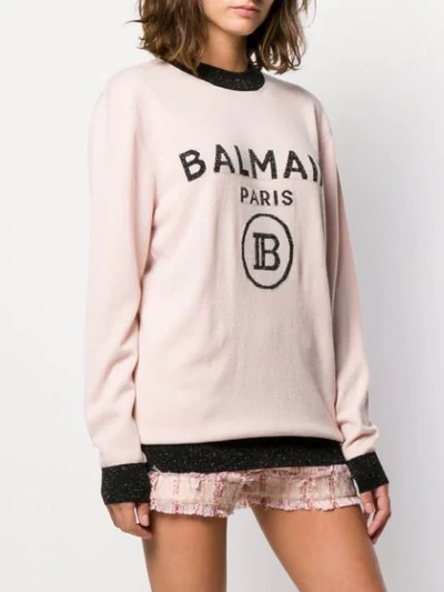 Shop Balmain Oversized Logo Knitted Sweater In Pink