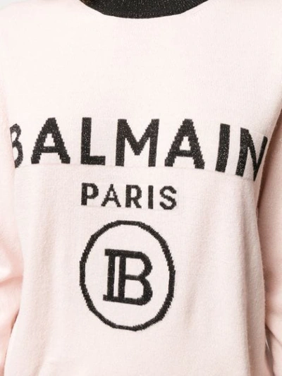 Shop Balmain Oversized Logo Knitted Sweater In Pink