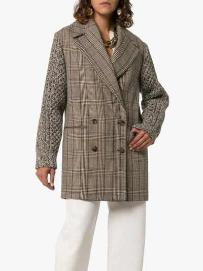 Shop Stella Mccartney Double-breasted Checked Coat In Brown