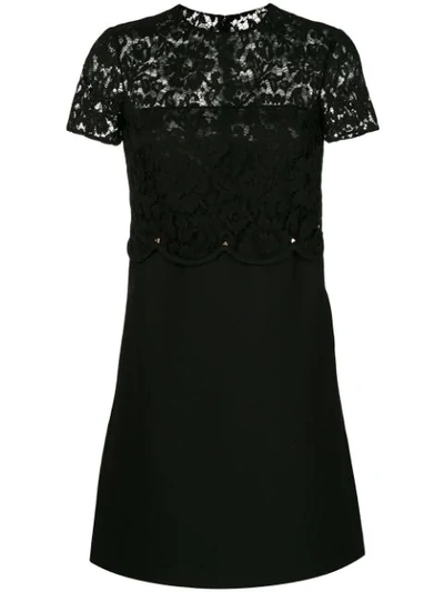 Shop Valentino Lace Panel Dress In Black