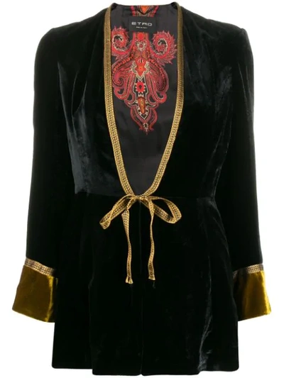 Shop Etro Tie Front Velvet Jacket In Black