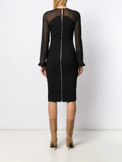 Shop Victoria Beckham Sheer Sleeves Fitted Dress In Black
