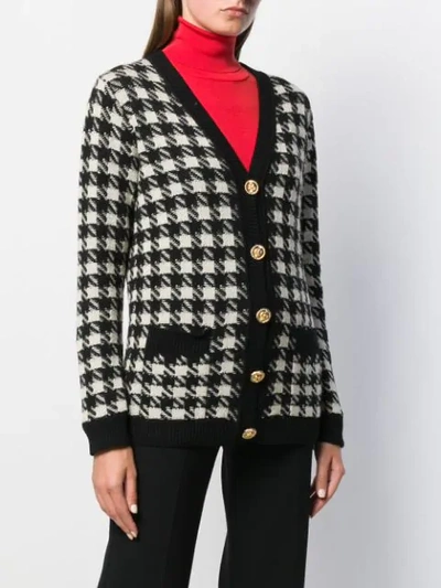 Shop Gucci Houndstooth Buttoned Cardigan In 9207 White Black