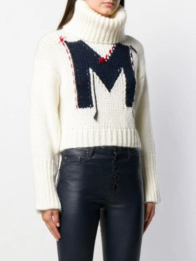 Shop Moncler Intarsia M Cropped Sweater In White