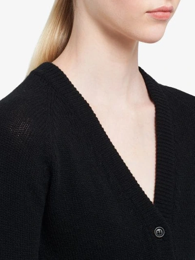 Shop Prada Cropped Rib-knit Cardigan In F0002 Black