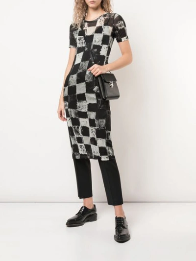 Shop Yohji Yamamoto Check Print Midi Dress In Black