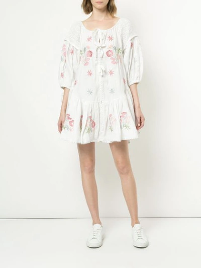 Shop Innika Choo Embroidery Flowers Dress - White