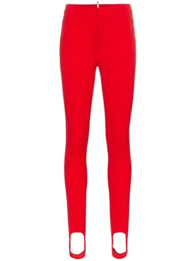 Shop Moncler Stirrup Skinny-fit Trousers In Red