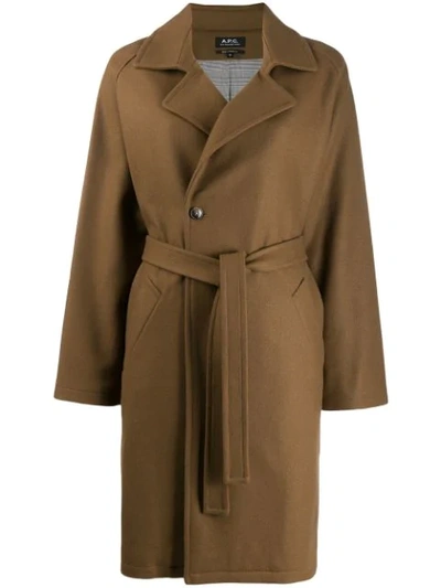 Shop Apc Trench Coat In Cac Marron Glace